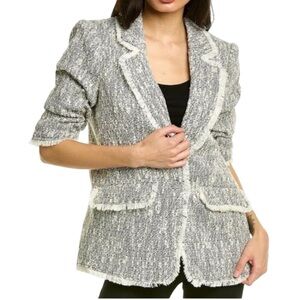 Cinq a Sept Erin fringed boucle tweed short sleeve blazer size 12